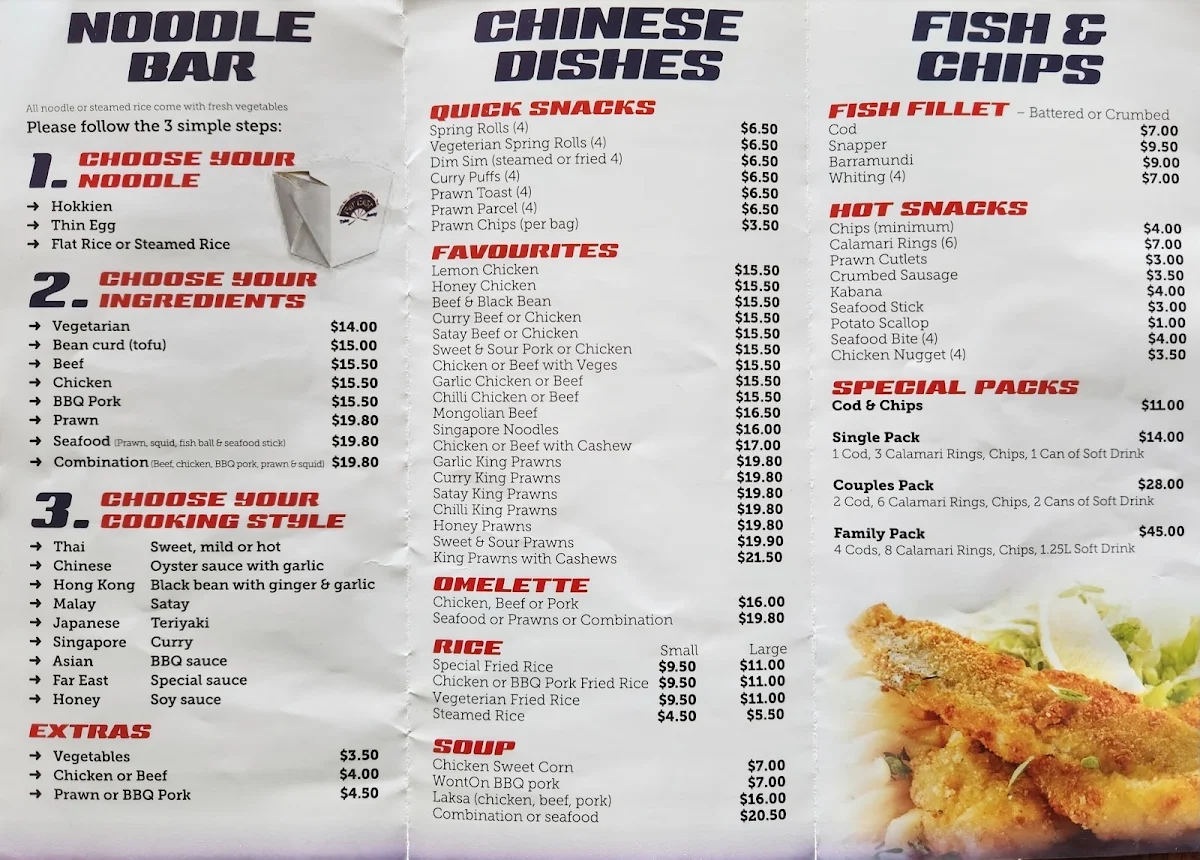 Menu, Far East Take-Away
