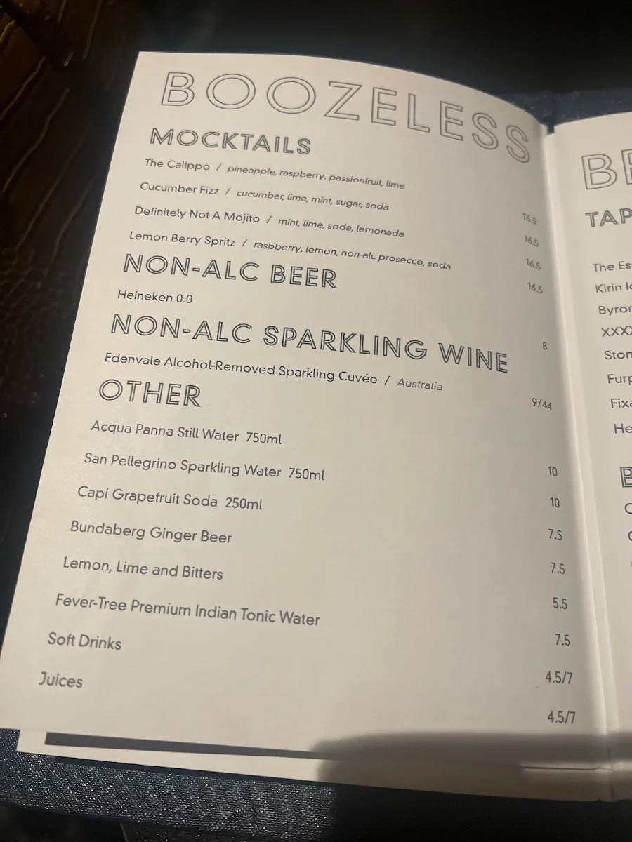 Menu, The Essendon Hotel