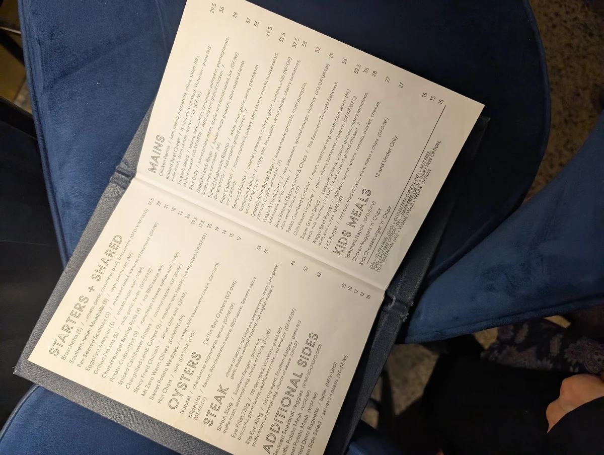 Menu, The Essendon Hotel