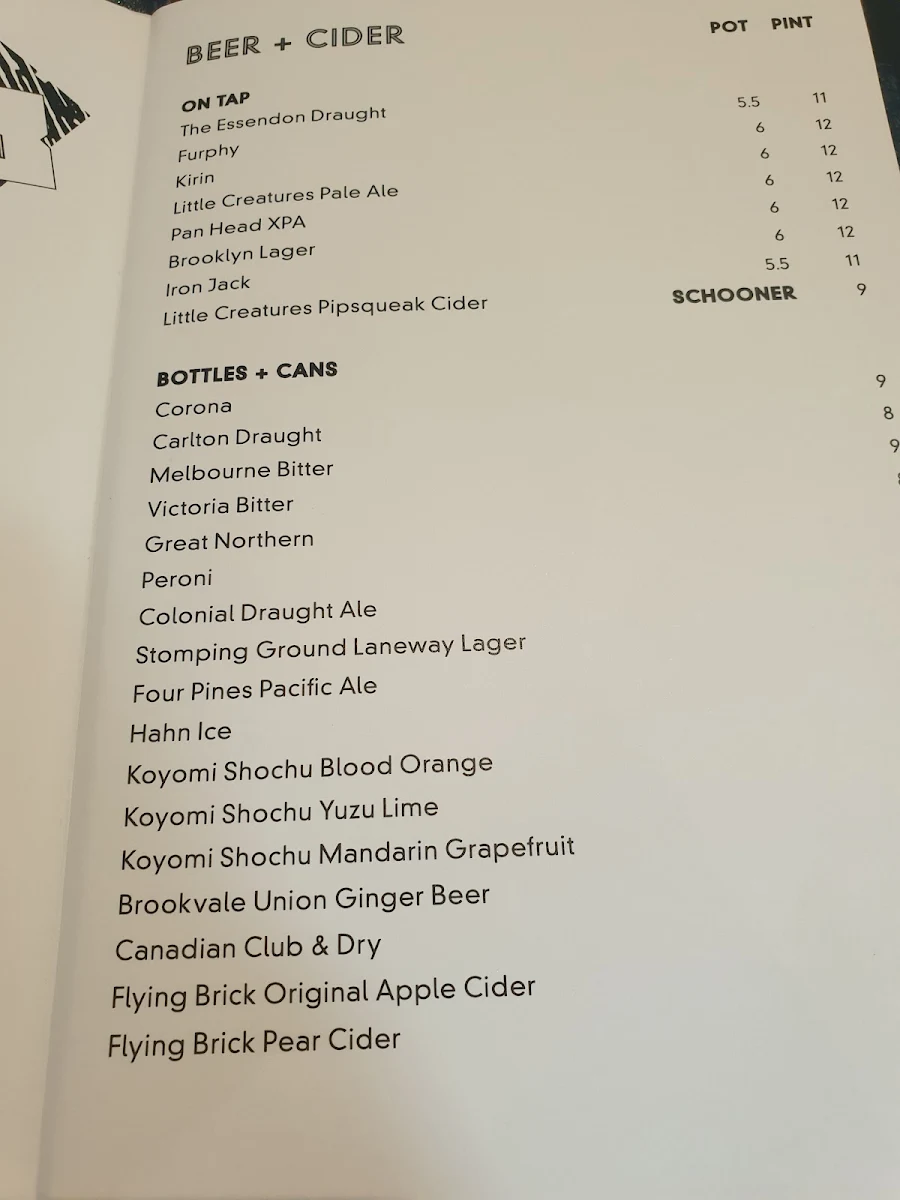 Menu, The Essendon Hotel