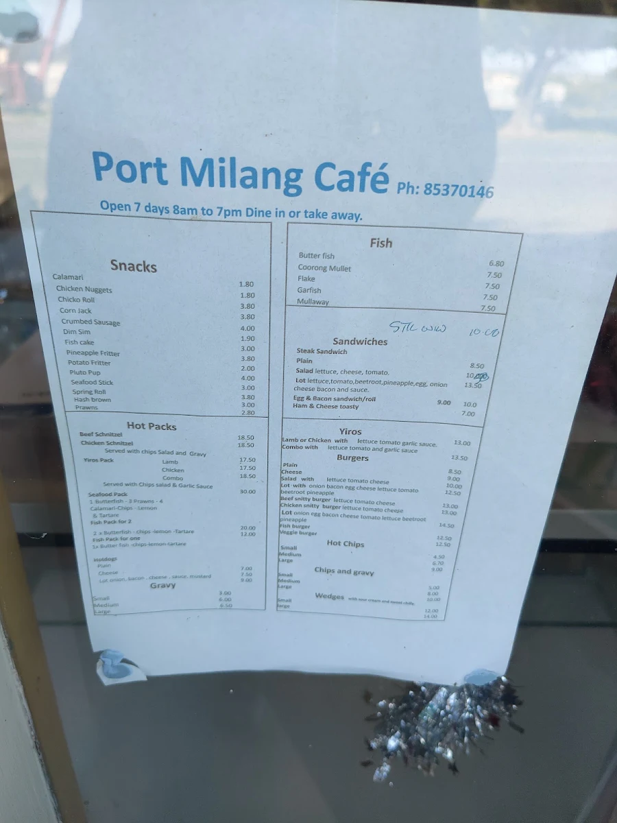 Menu, Milang Takeaway