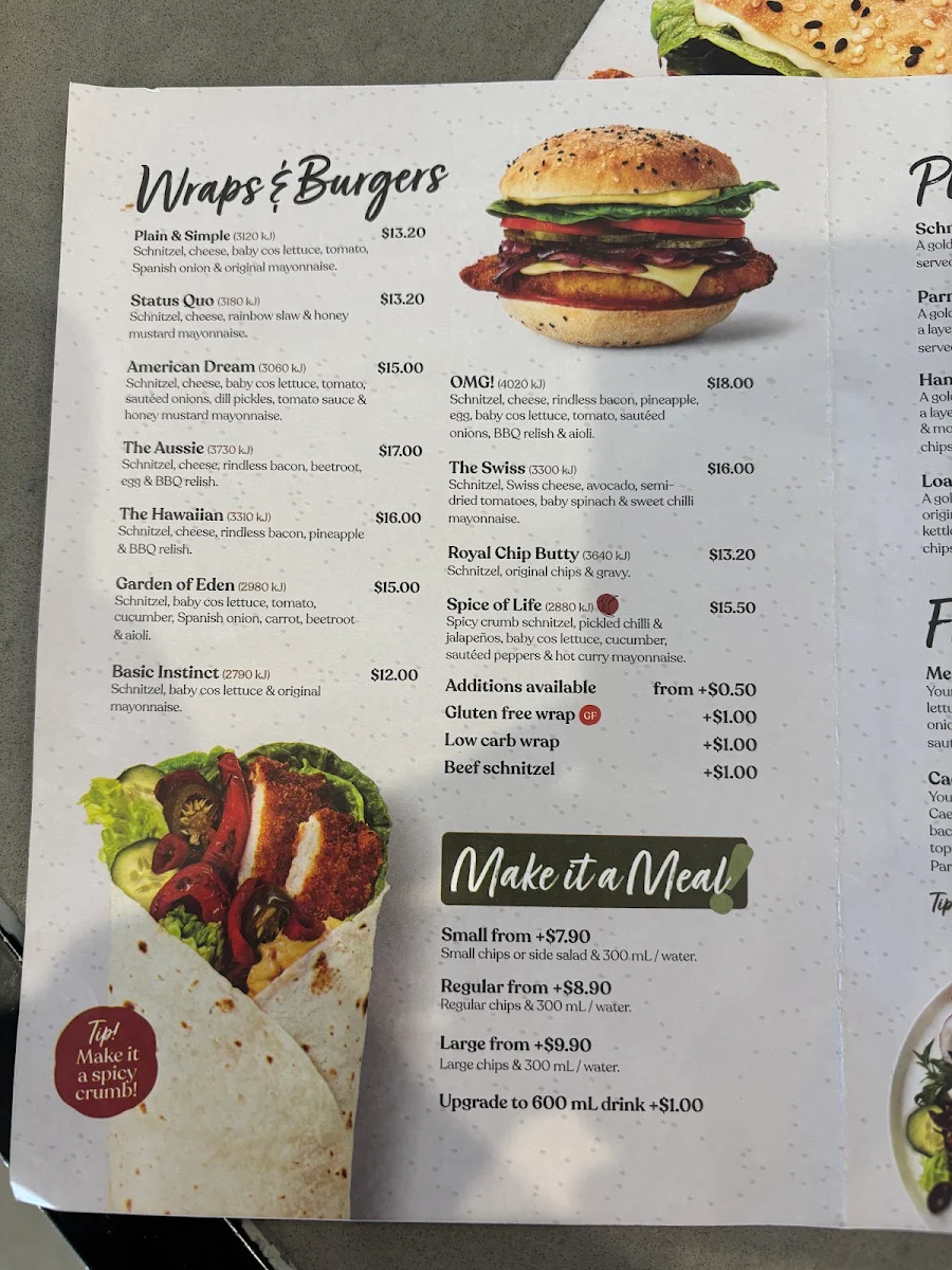 Menu, Schnitz Bendigo