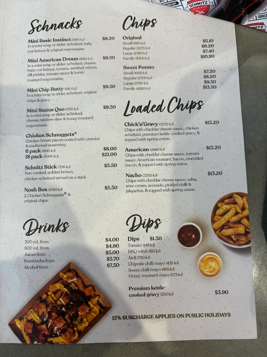 Menu, Schnitz Bendigo