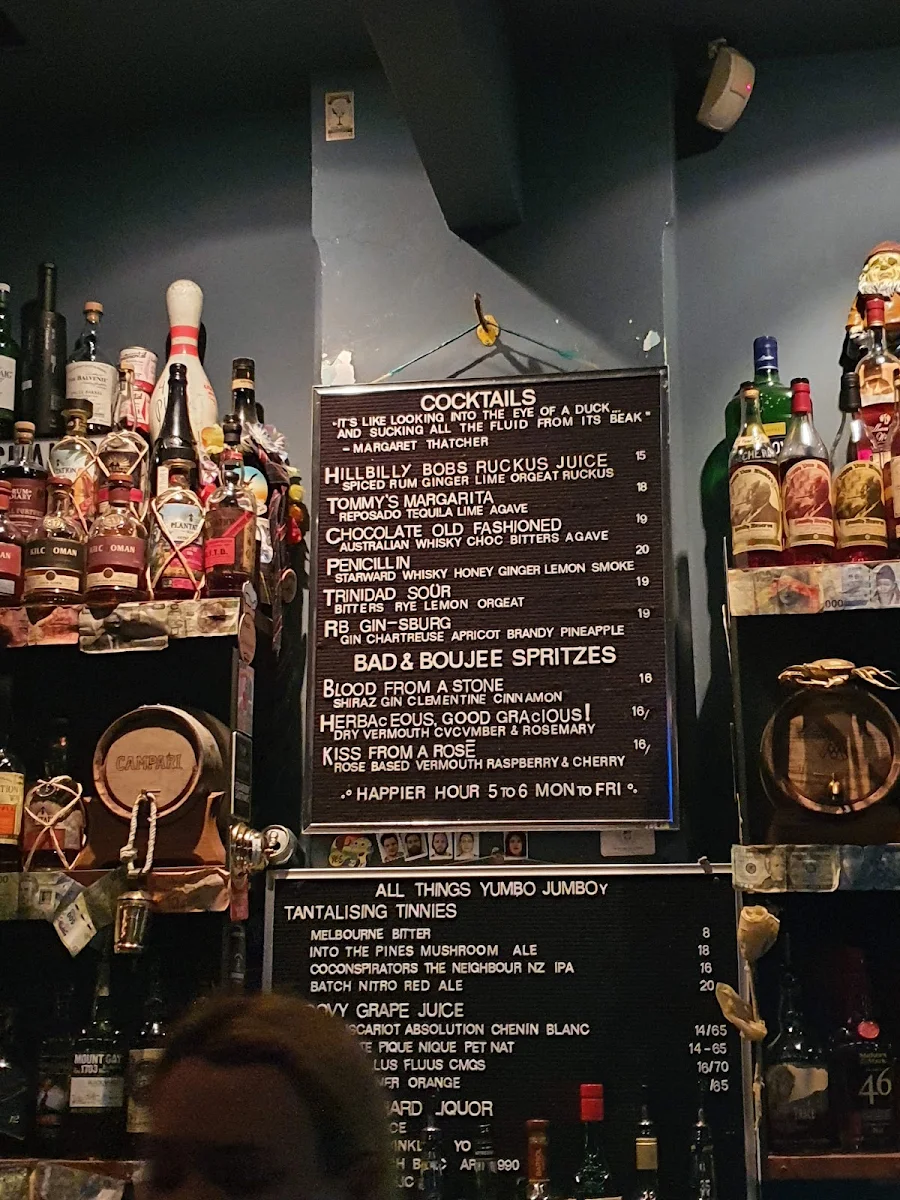 Menu, Mechanics Institute Bar