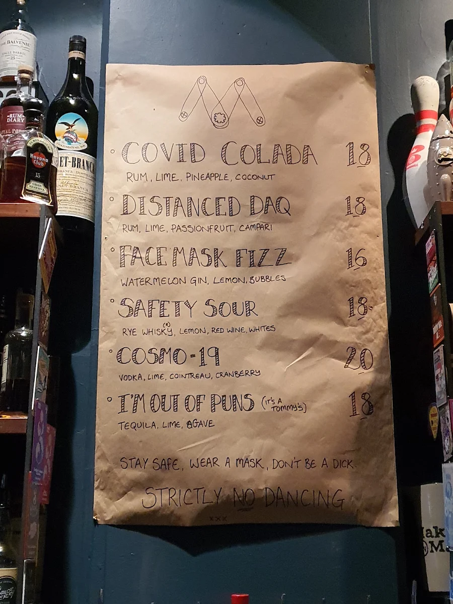 Menu, Mechanics Institute Bar