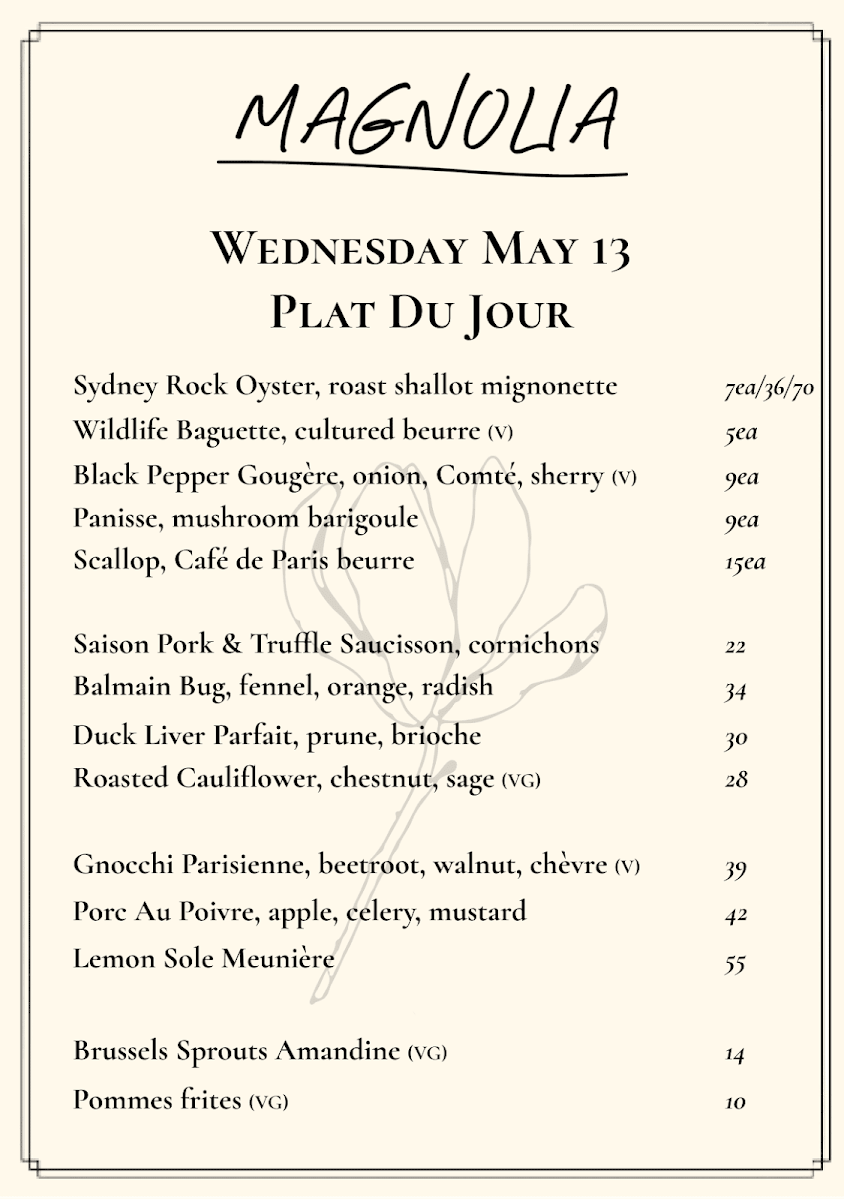 Menu, Magnolia
