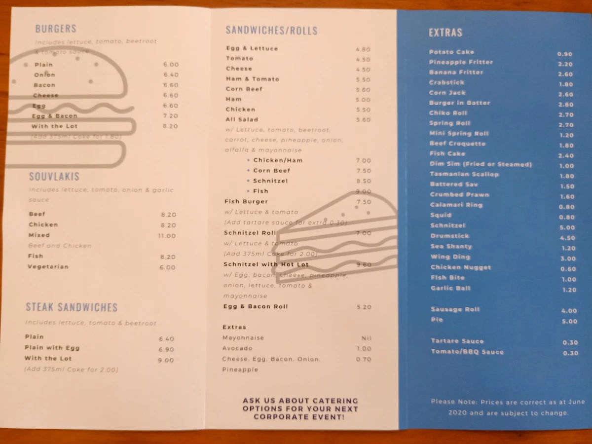 Menu, Gregs Take Away