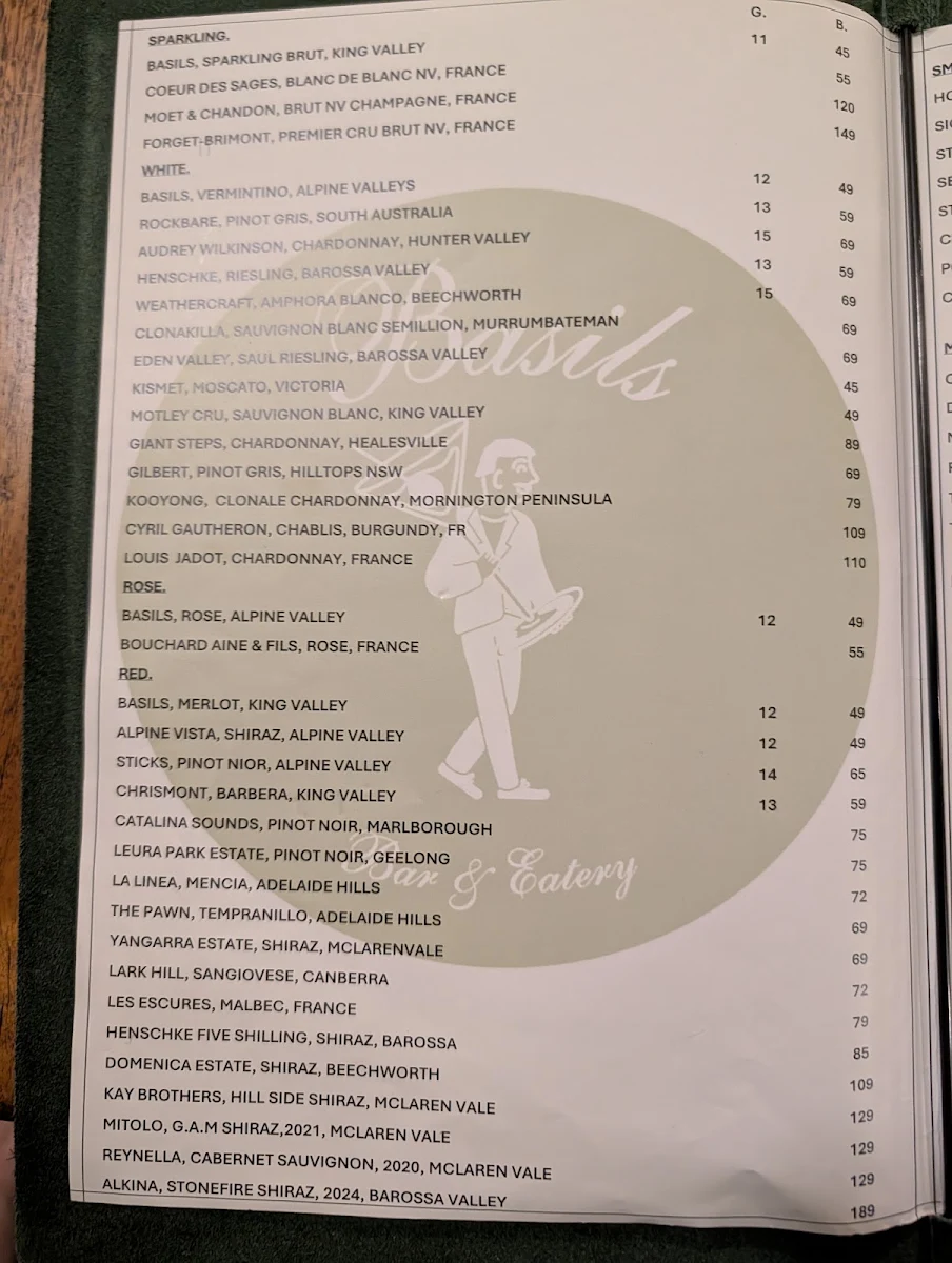 Menu, Basils