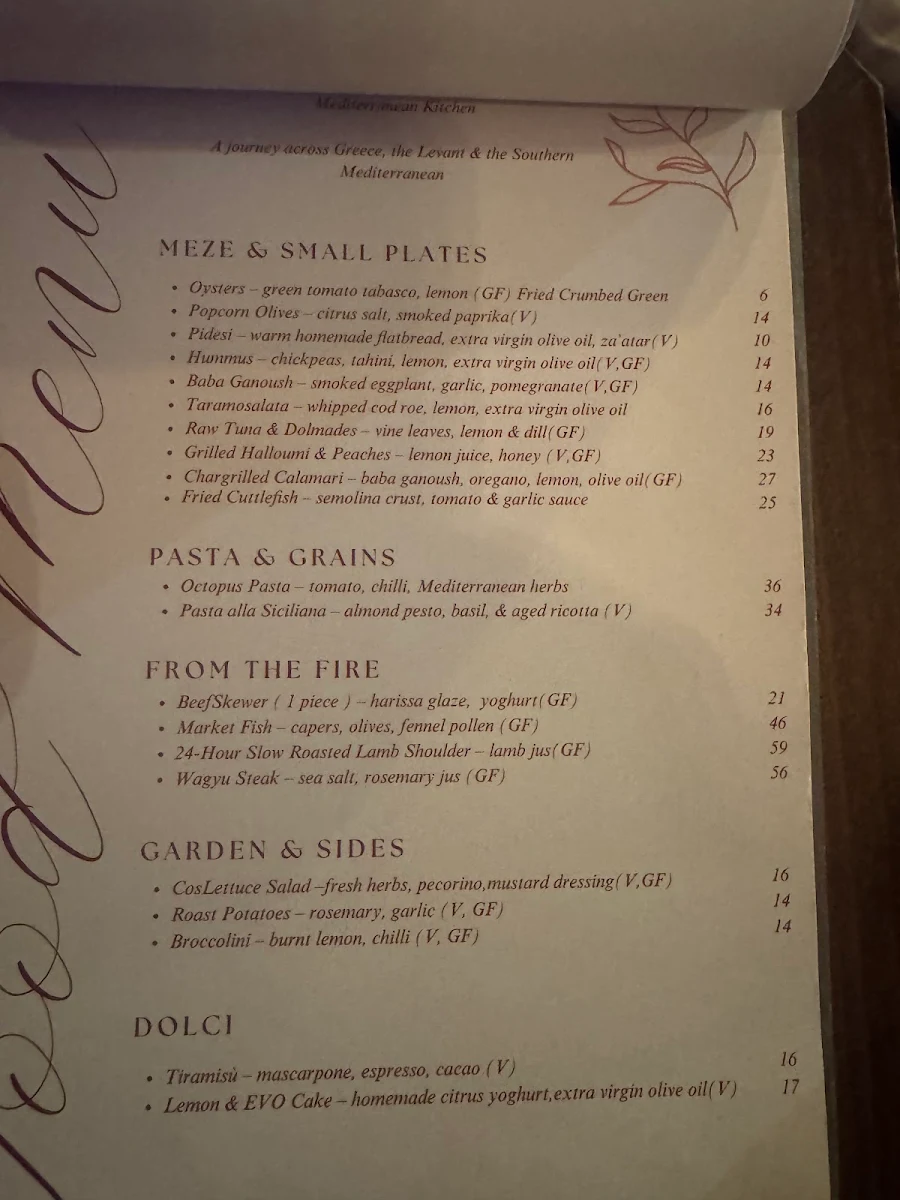 Menu, Sefa Kitchen Bondi