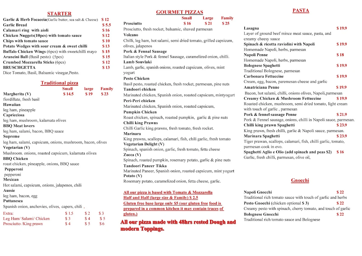 Menu, POP PIZZERIA