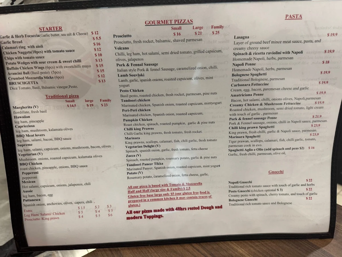 Menu, POP PIZZERIA