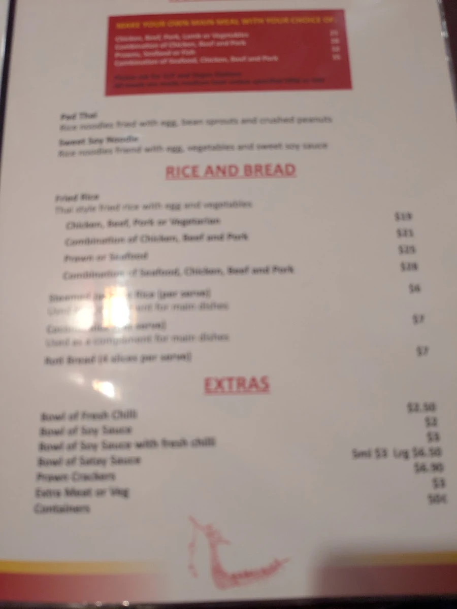 Menu, The River Thai