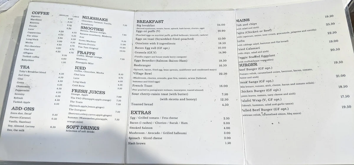 Menu, Thirty 4 Café & Restaurant