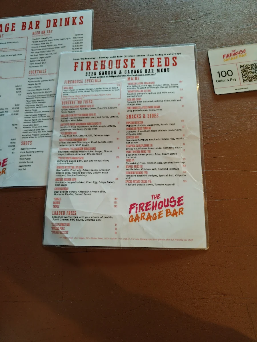 Menu, The Firehouse