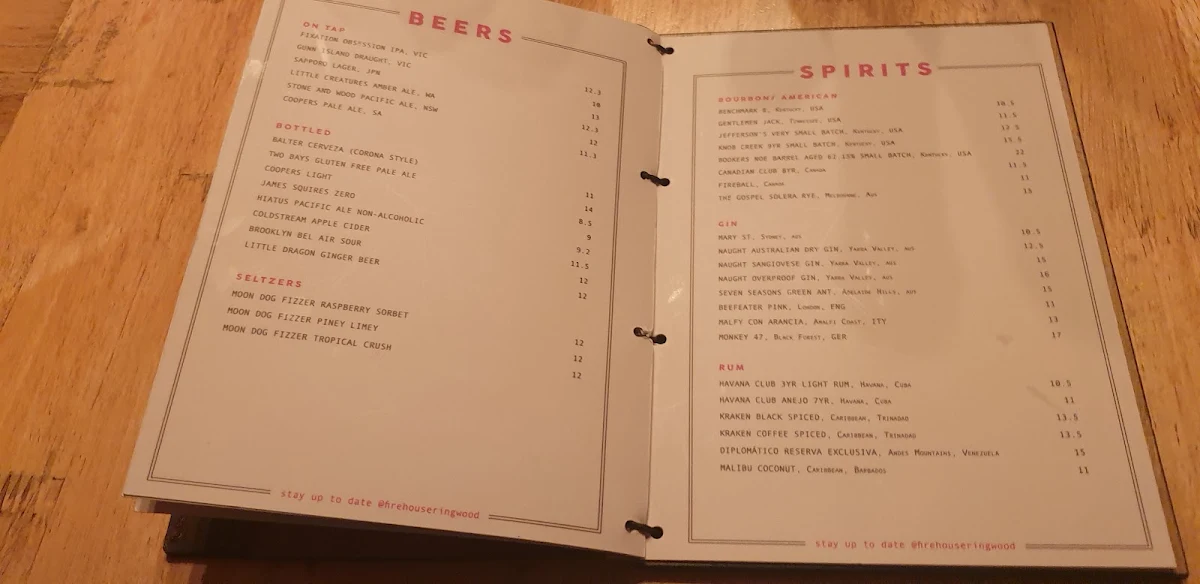 Menu, The Firehouse
