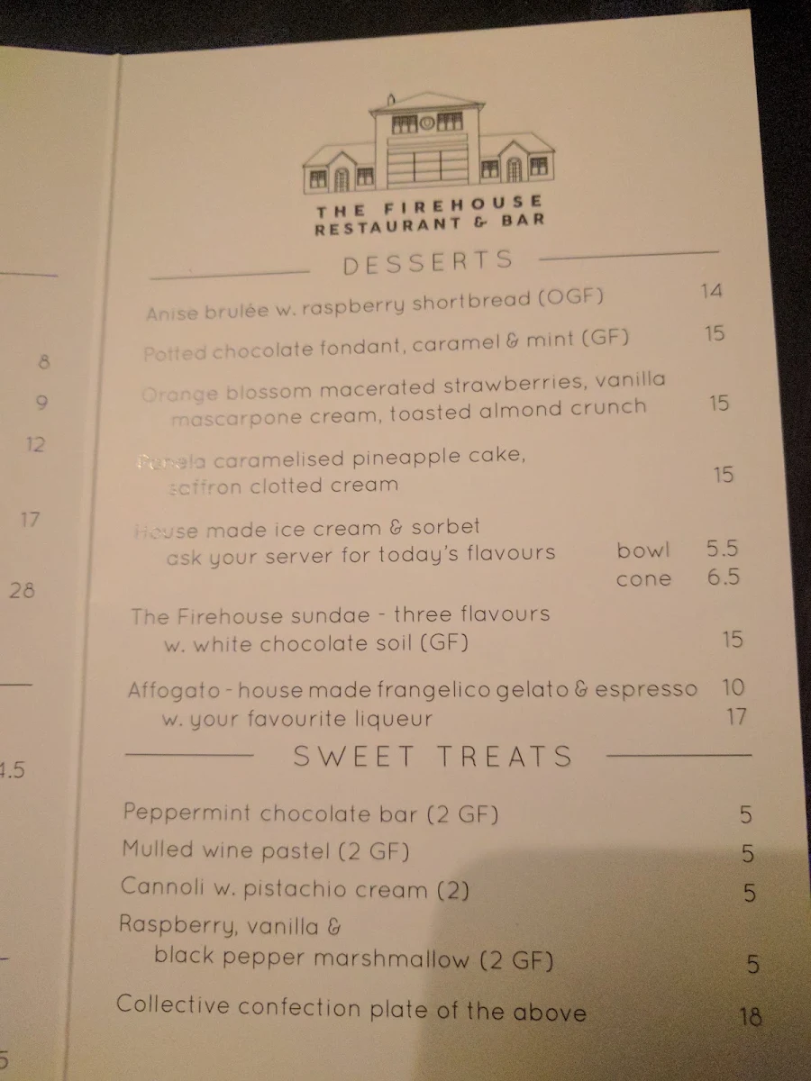 Menu, The Firehouse