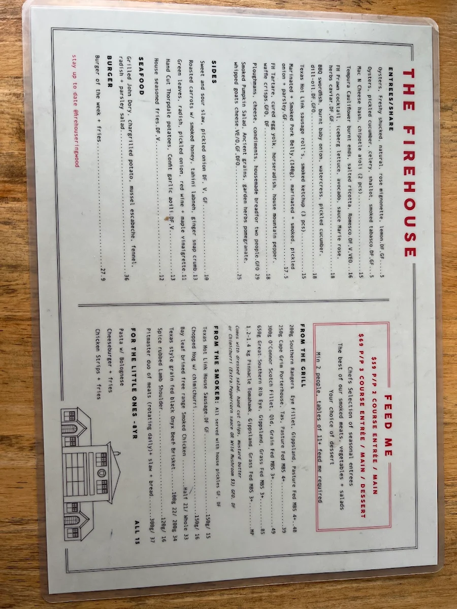 Menu, The Firehouse