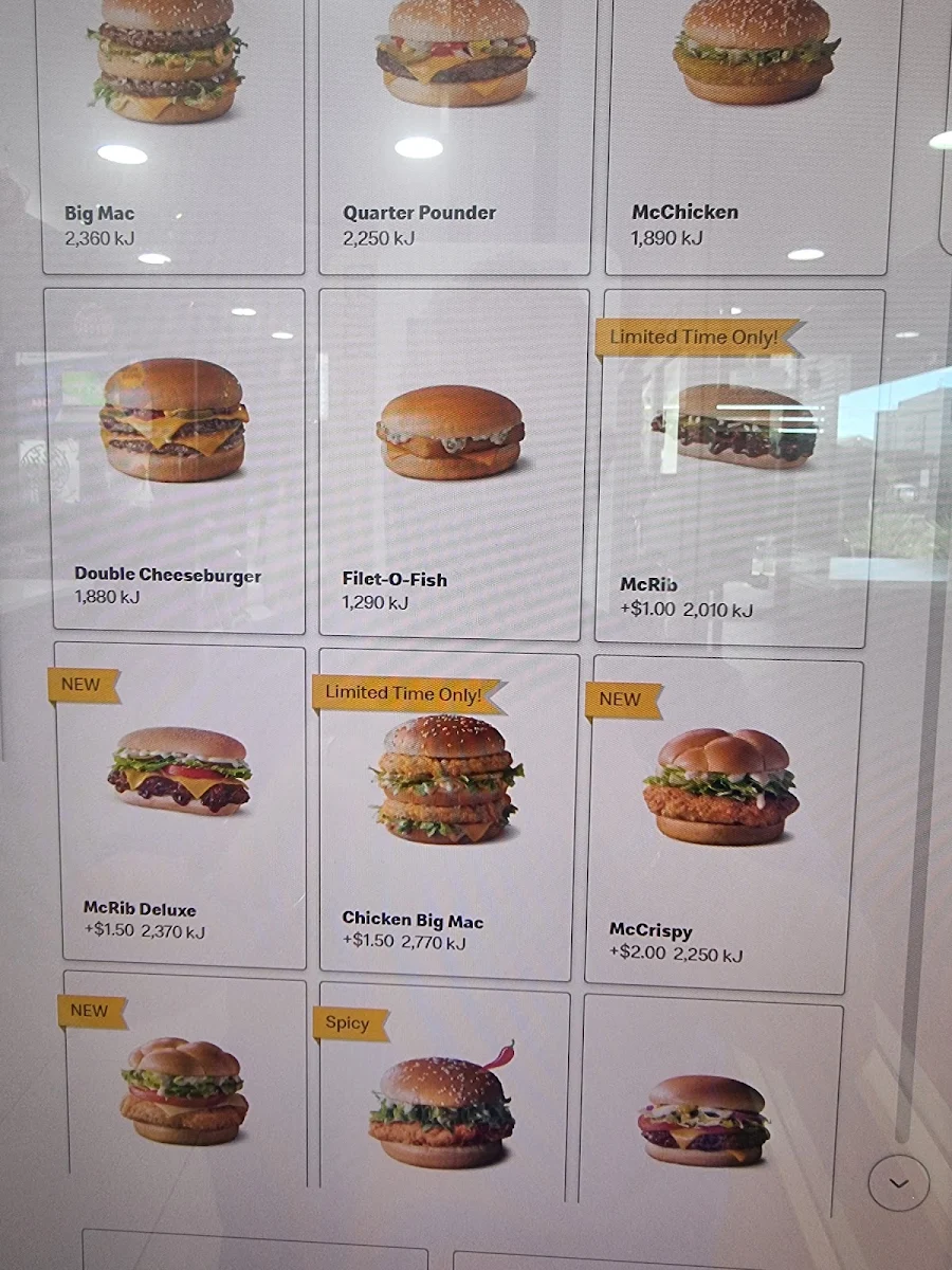 Menu, McDonald's Busselton