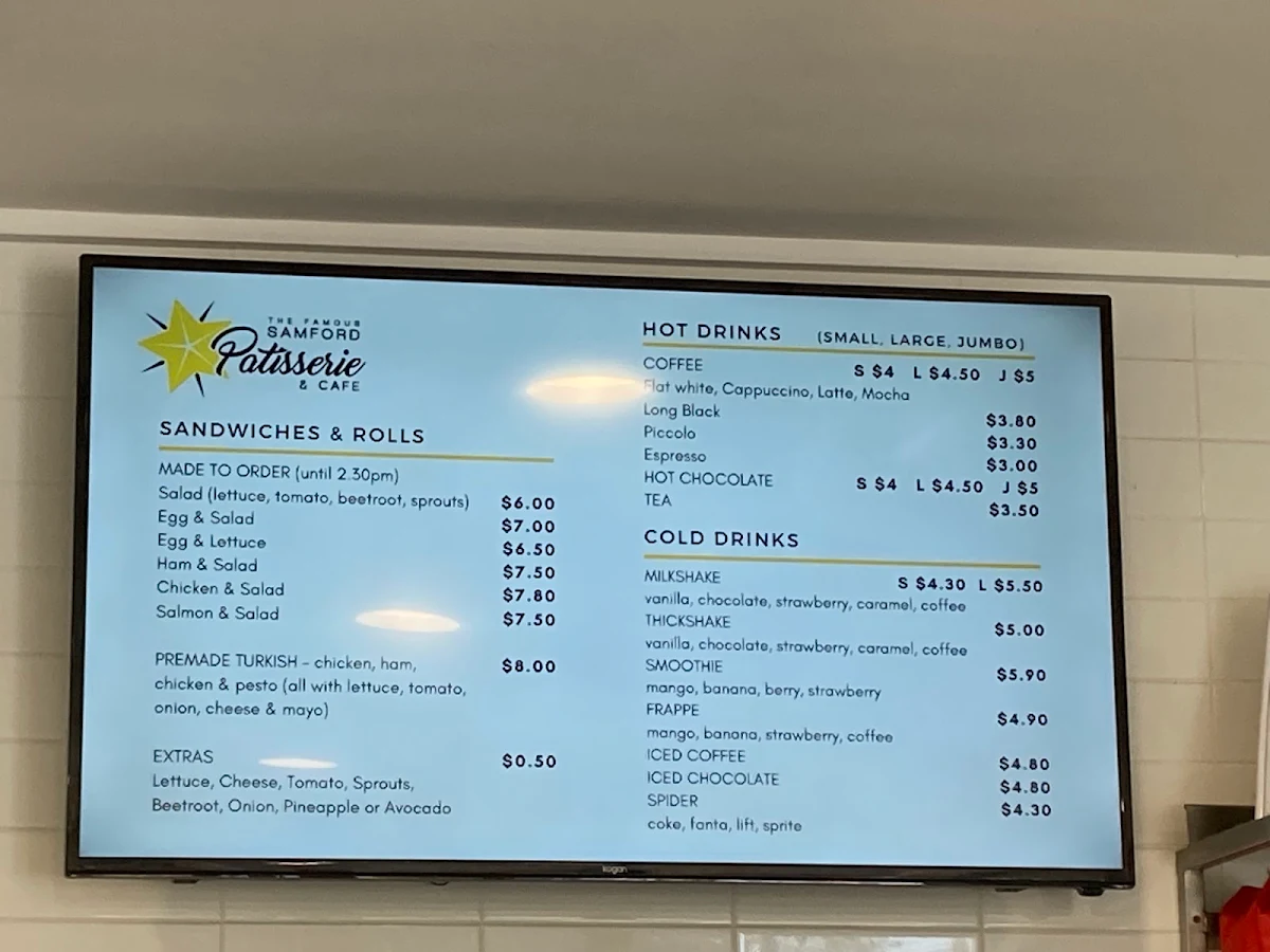 Menu, Samford Patisserie & Cafe