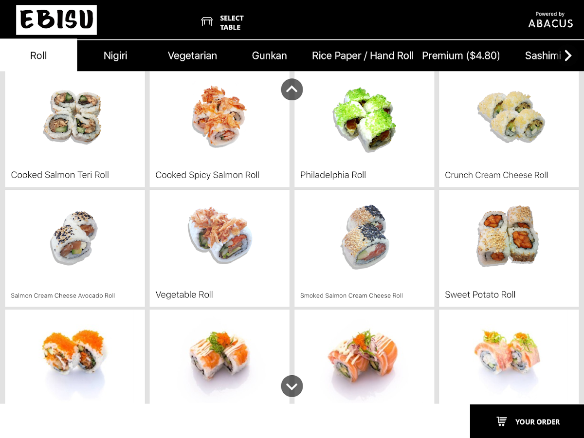 Menu, Ebisu Sushi