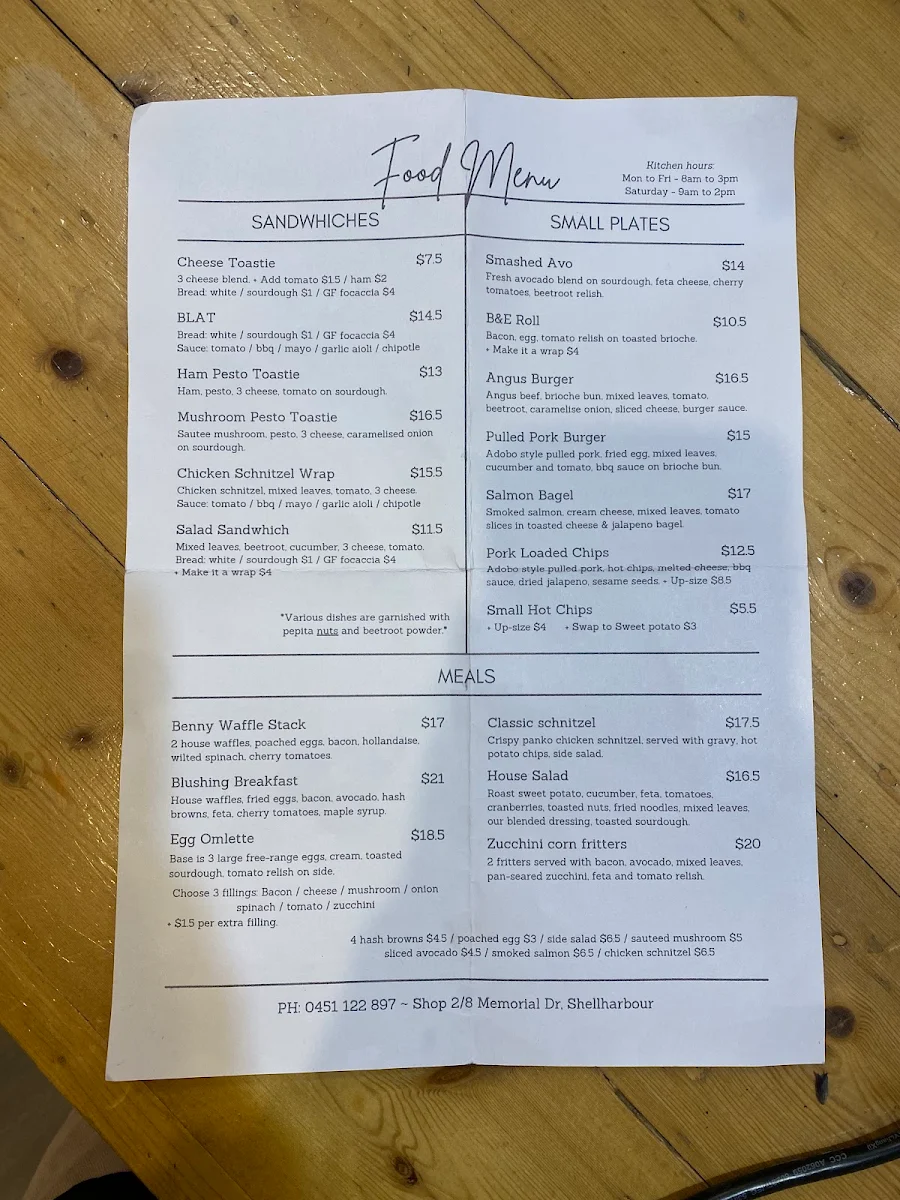 Menu, Blushing Blooms - Florist & Café