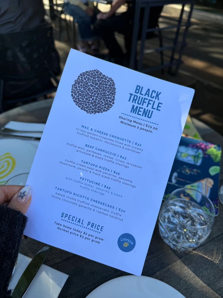 Menu, Capriccio Osteria Italian Restaurant in Leichhardt Sydney