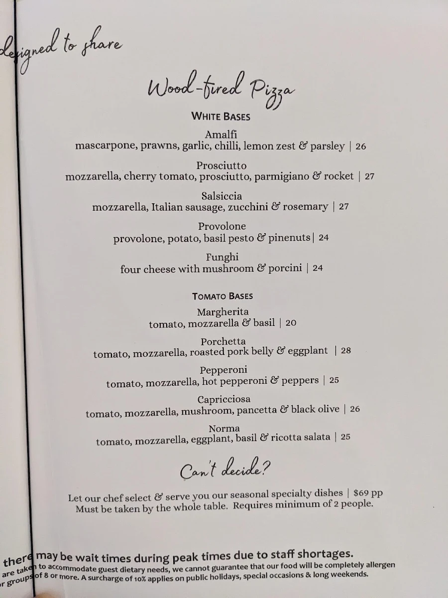 Menu, Capriccio Osteria Italian Restaurant in Leichhardt Sydney