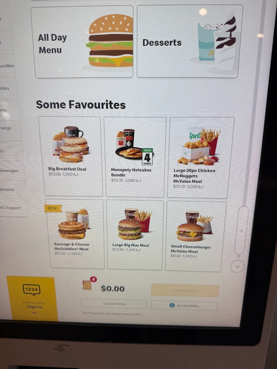 Menu, McDonald's Tullamarine