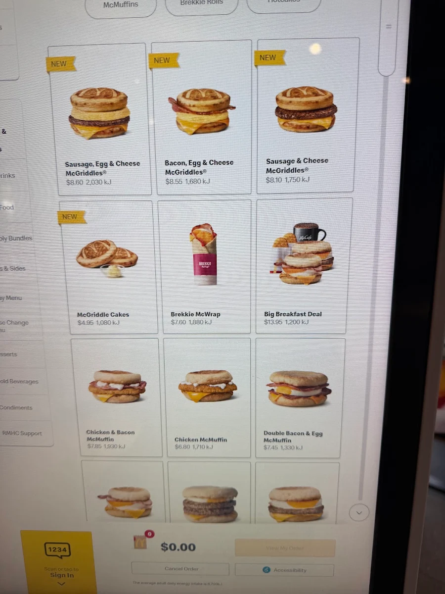 Menu, McDonald's Tullamarine