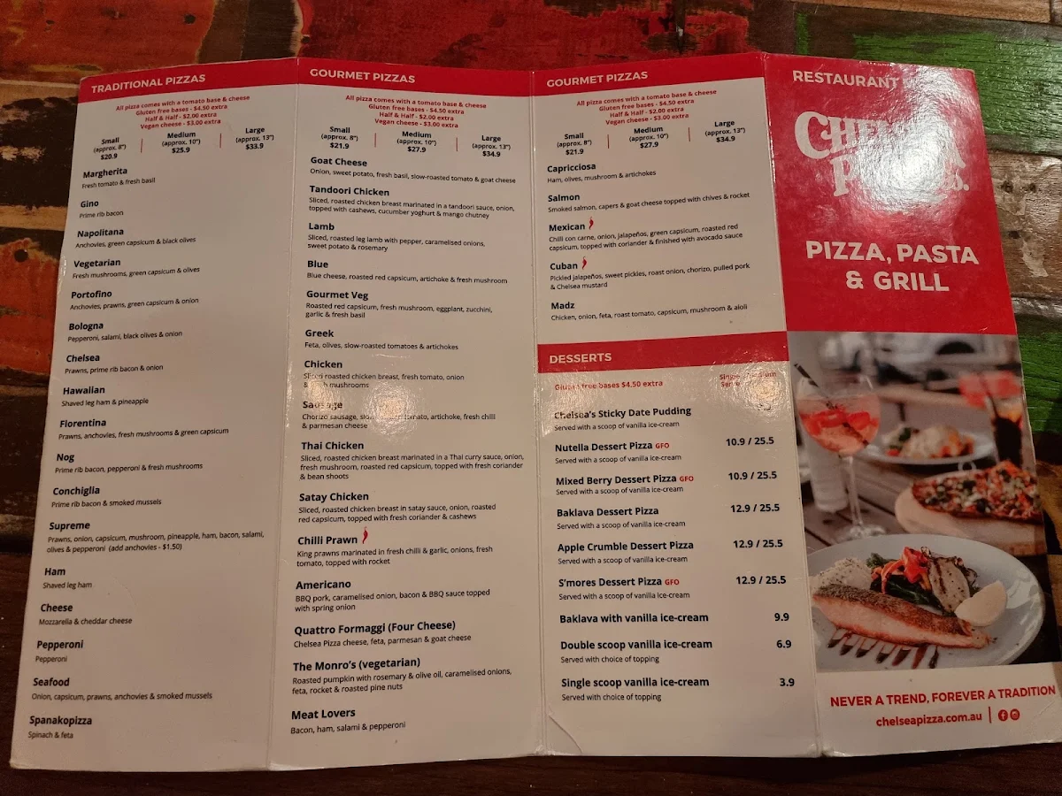Menu, Chelsea Pizza Co