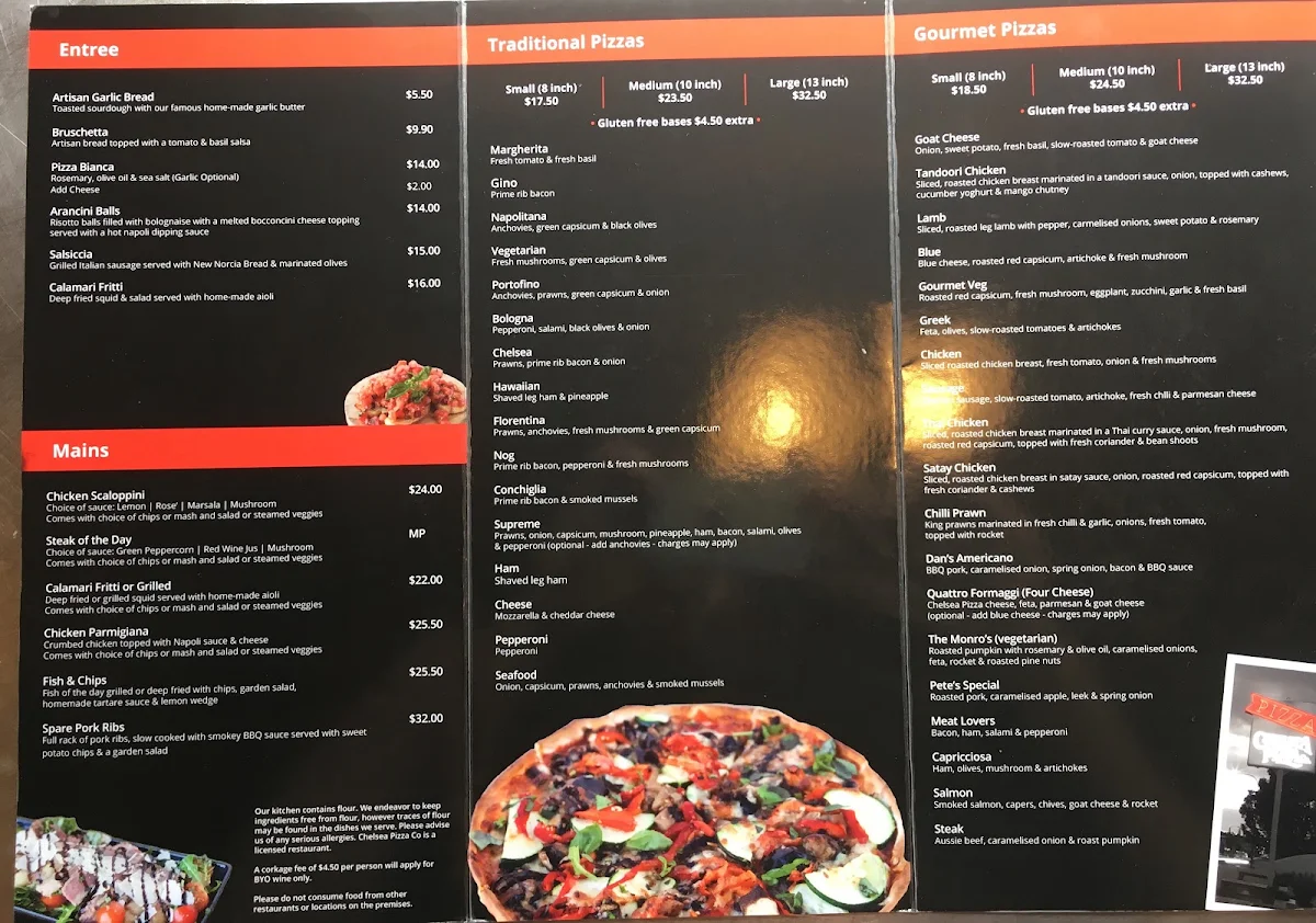 Menu, Chelsea Pizza Co
