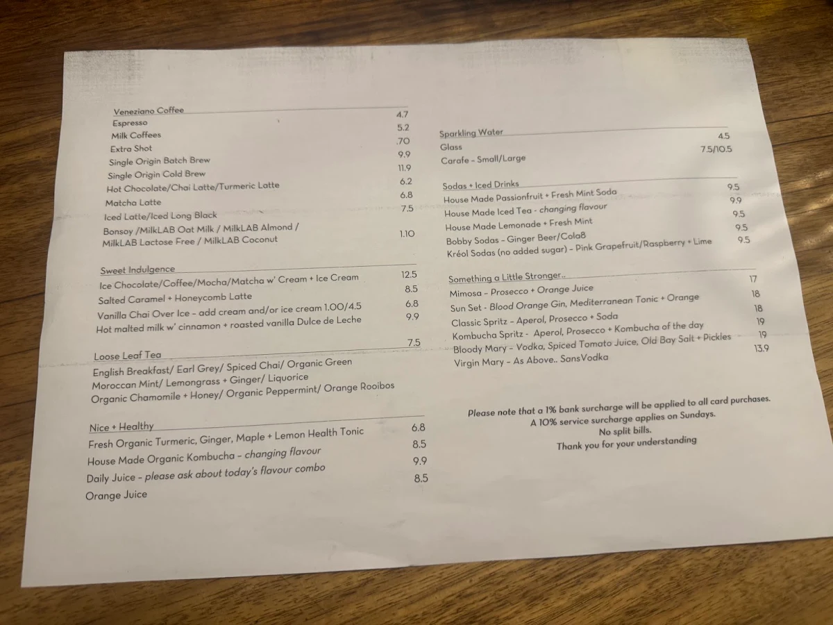 Menu, berta