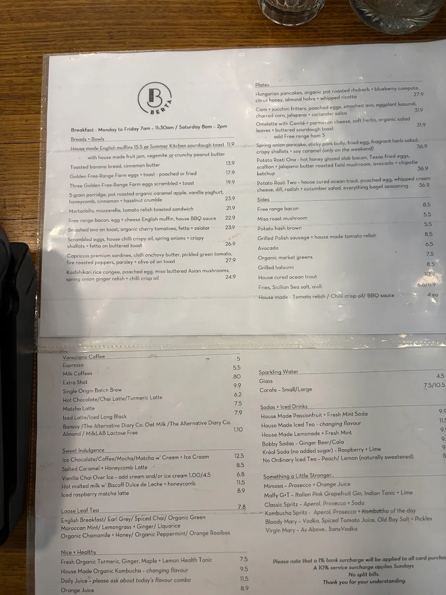 Menu, berta