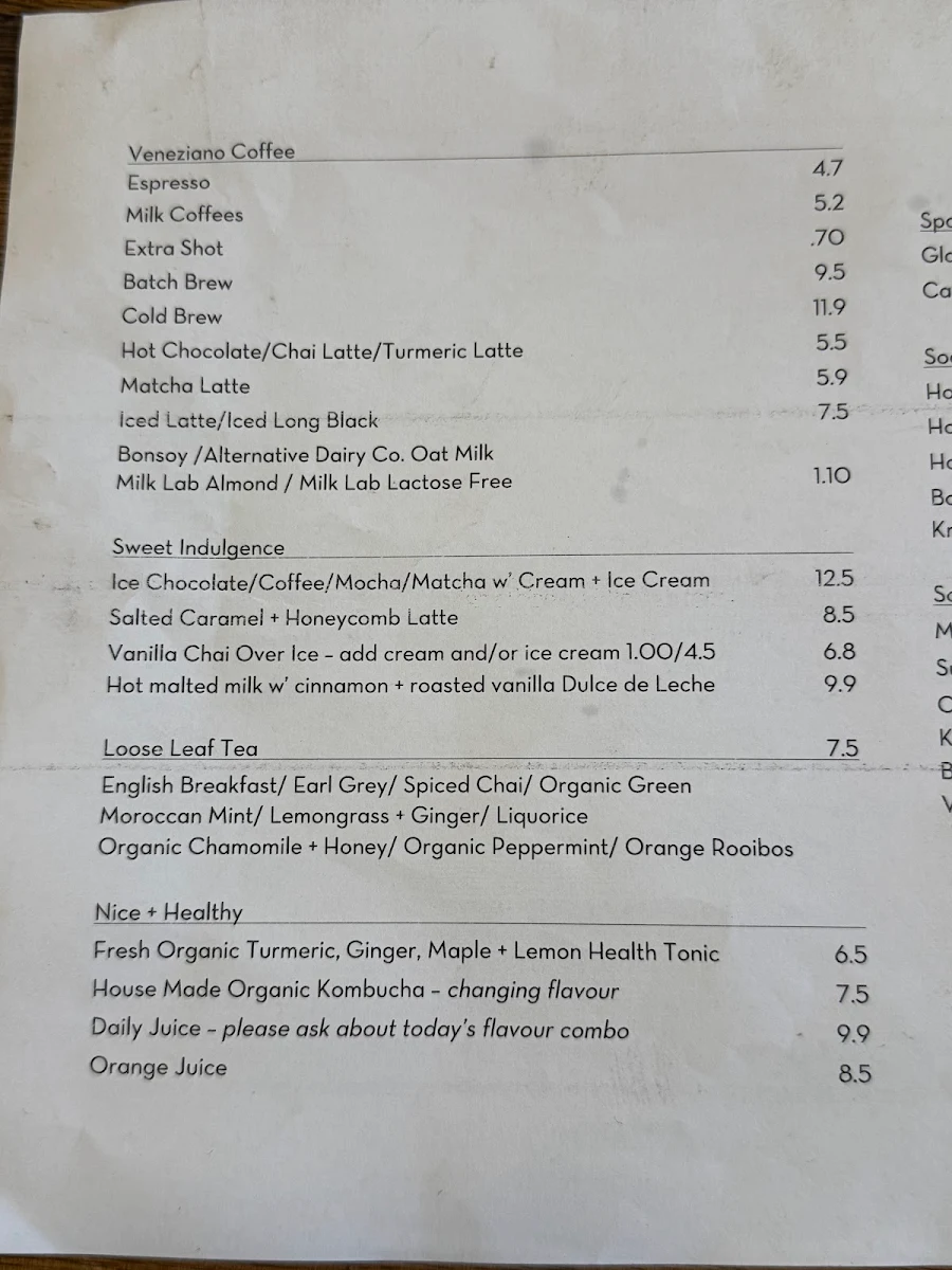 Menu, berta
