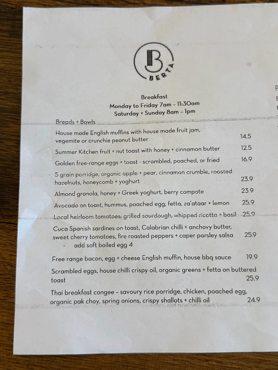 Menu, berta