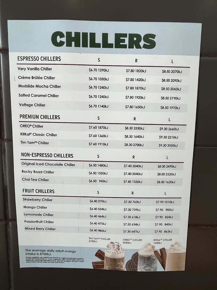 Menu, Gloria Jean's Mortdale