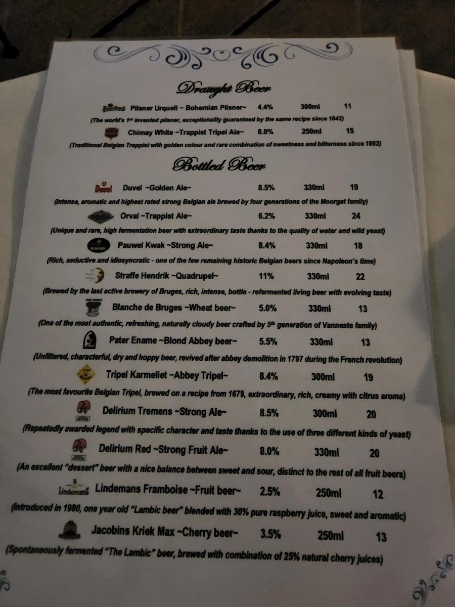 Menu, Bridges MD - Belgian dining