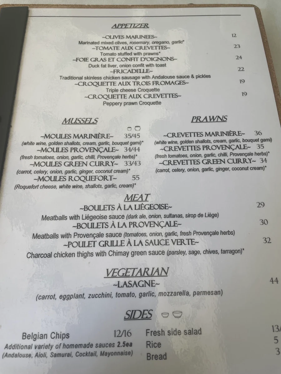 Menu, Bridges MD - Belgian dining