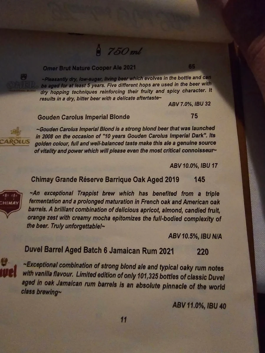Menu, Bridges MD - Belgian dining