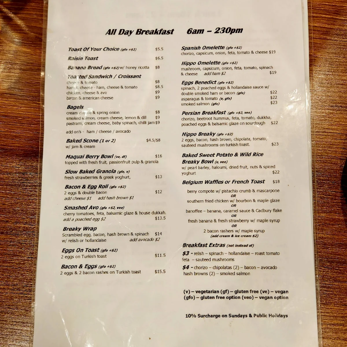 Menu, Hippo Espresso