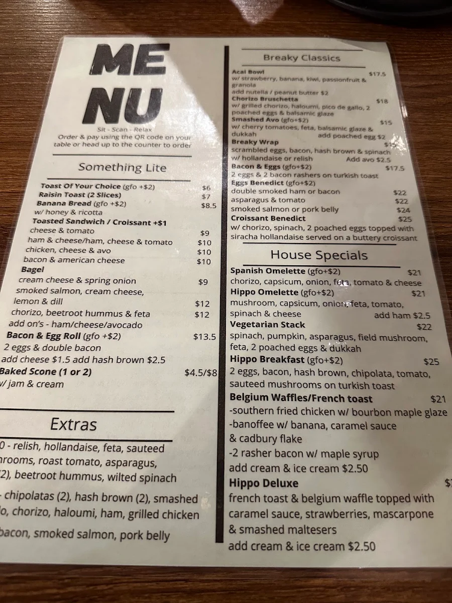 Menu, Hippo Espresso