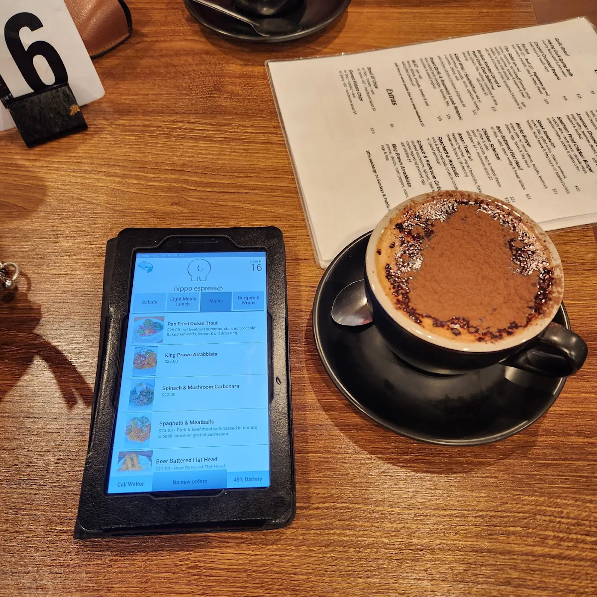 Menu, Hippo Espresso