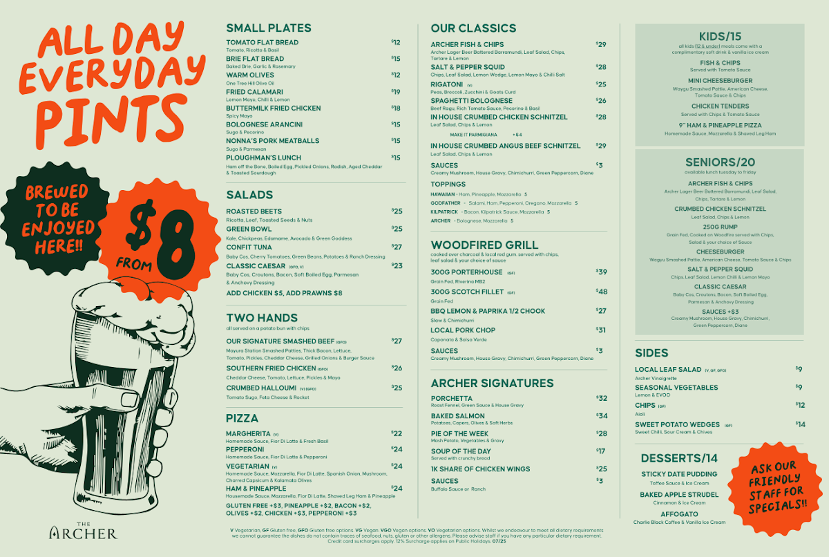 Menu, The Archer Hotel