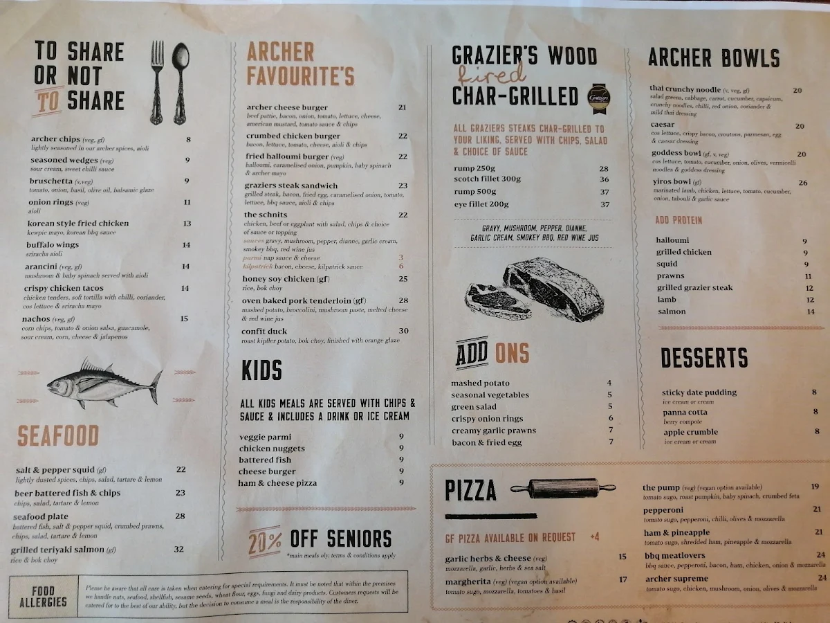 Menu, The Archer Hotel