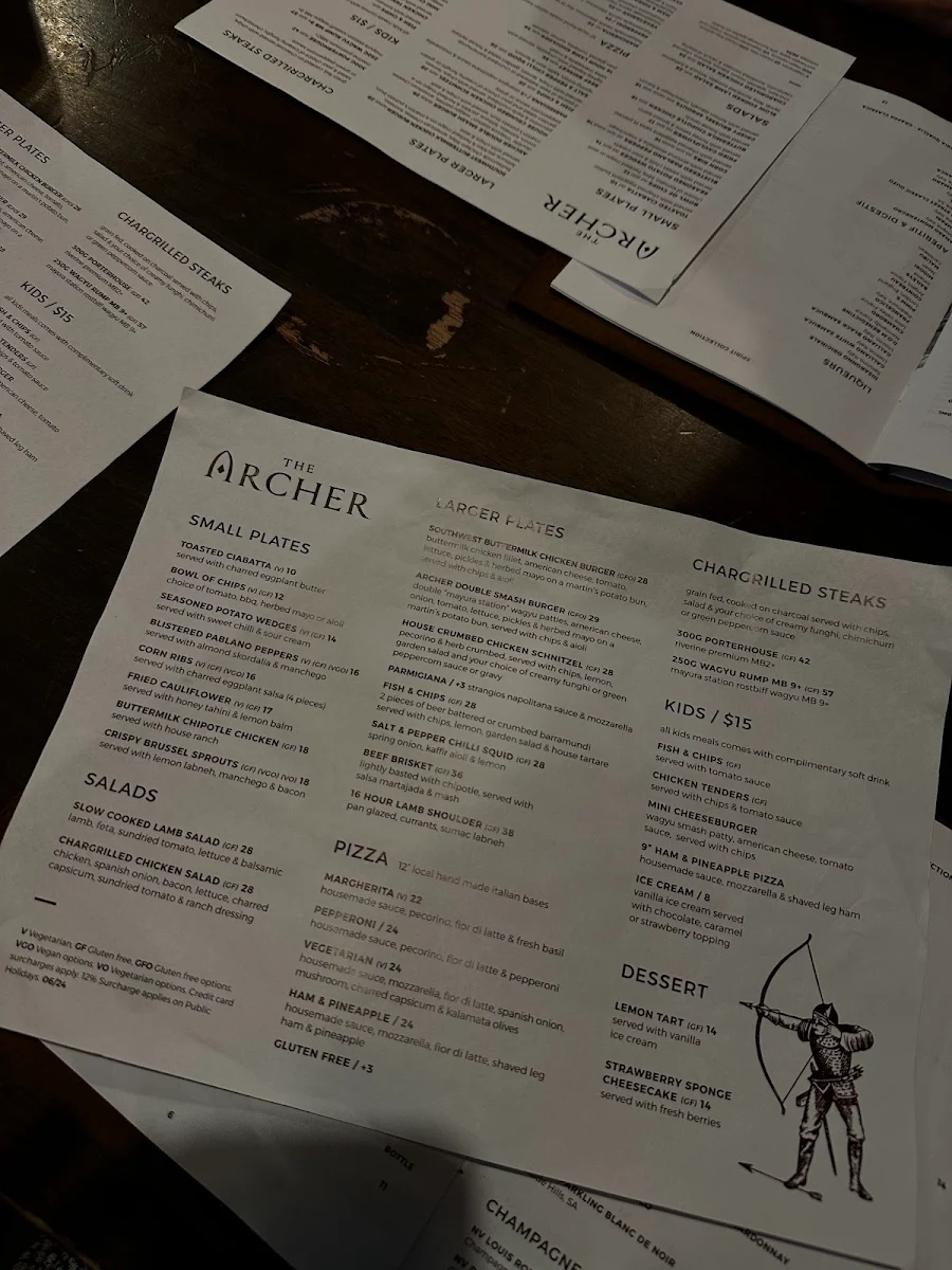 Menu, The Archer Hotel