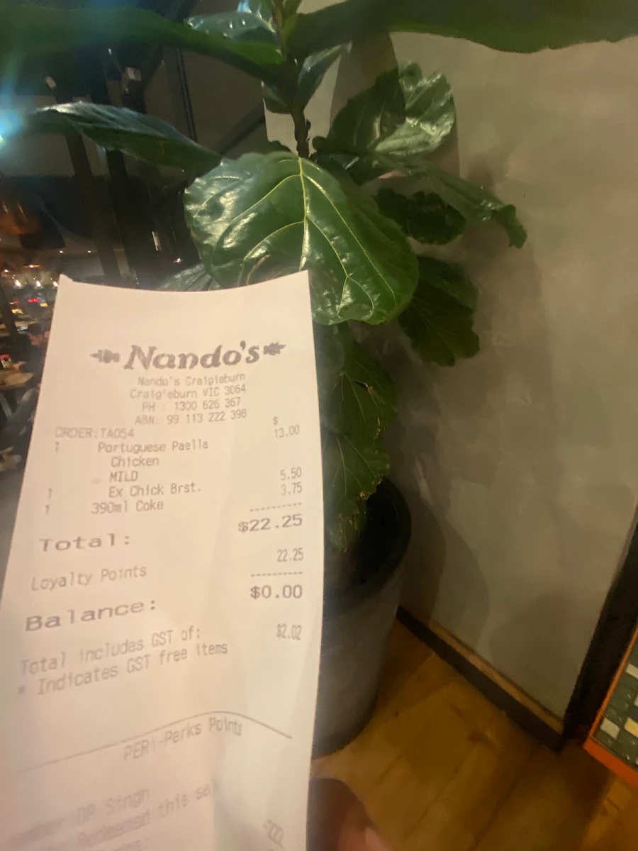 Menu, Nando's Craigieburn