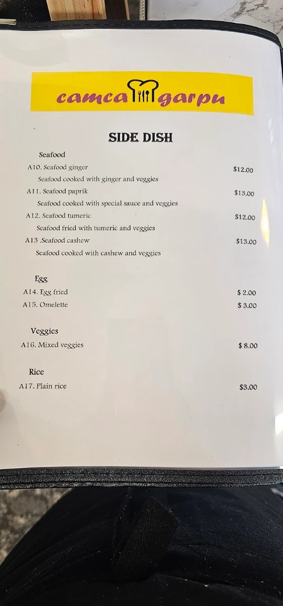 Menu, camca garpu