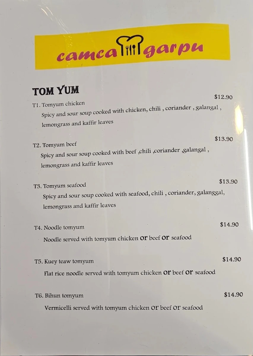 Menu, camca garpu