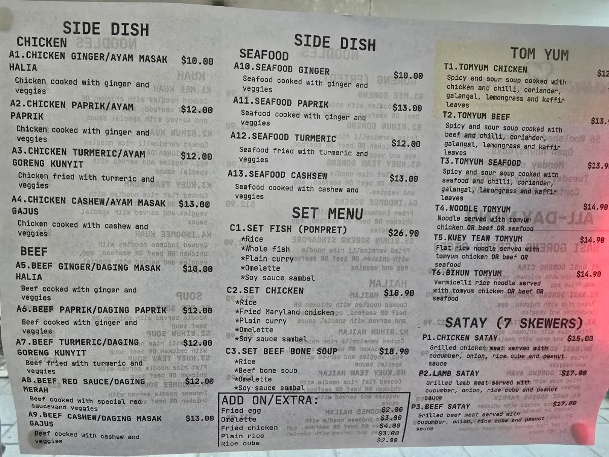 Menu, camca garpu