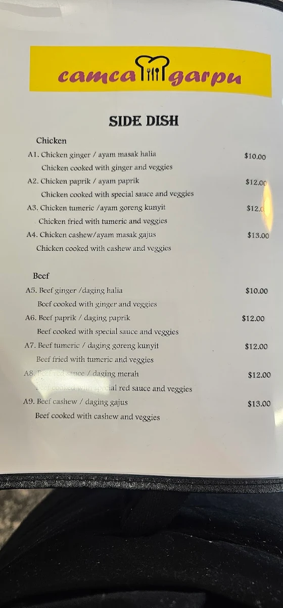 Menu, camca garpu